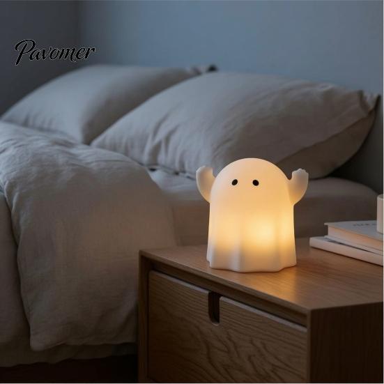 Soft Warm Diffused Lighting Cute Resin Ghost Night Light for Bedroom, Decorative LED Lamp Halloween Party Table Decor Desk Decor, Battery Operated