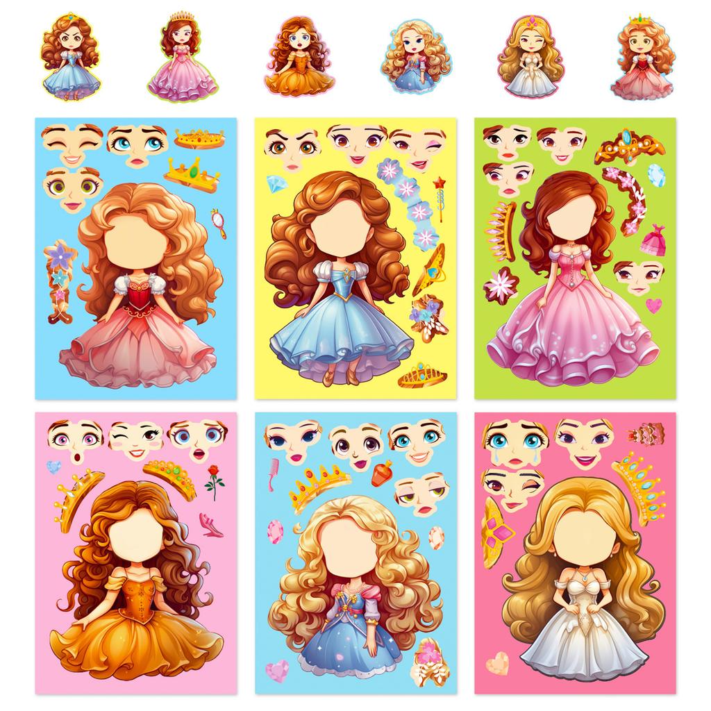 6-48 Imagini/Bao Princess Autocolant Puzzle Schimbare Față Desen Animat Prințesă Schimbare Față Fă o Față Jucărie Autocolant Puzzle
