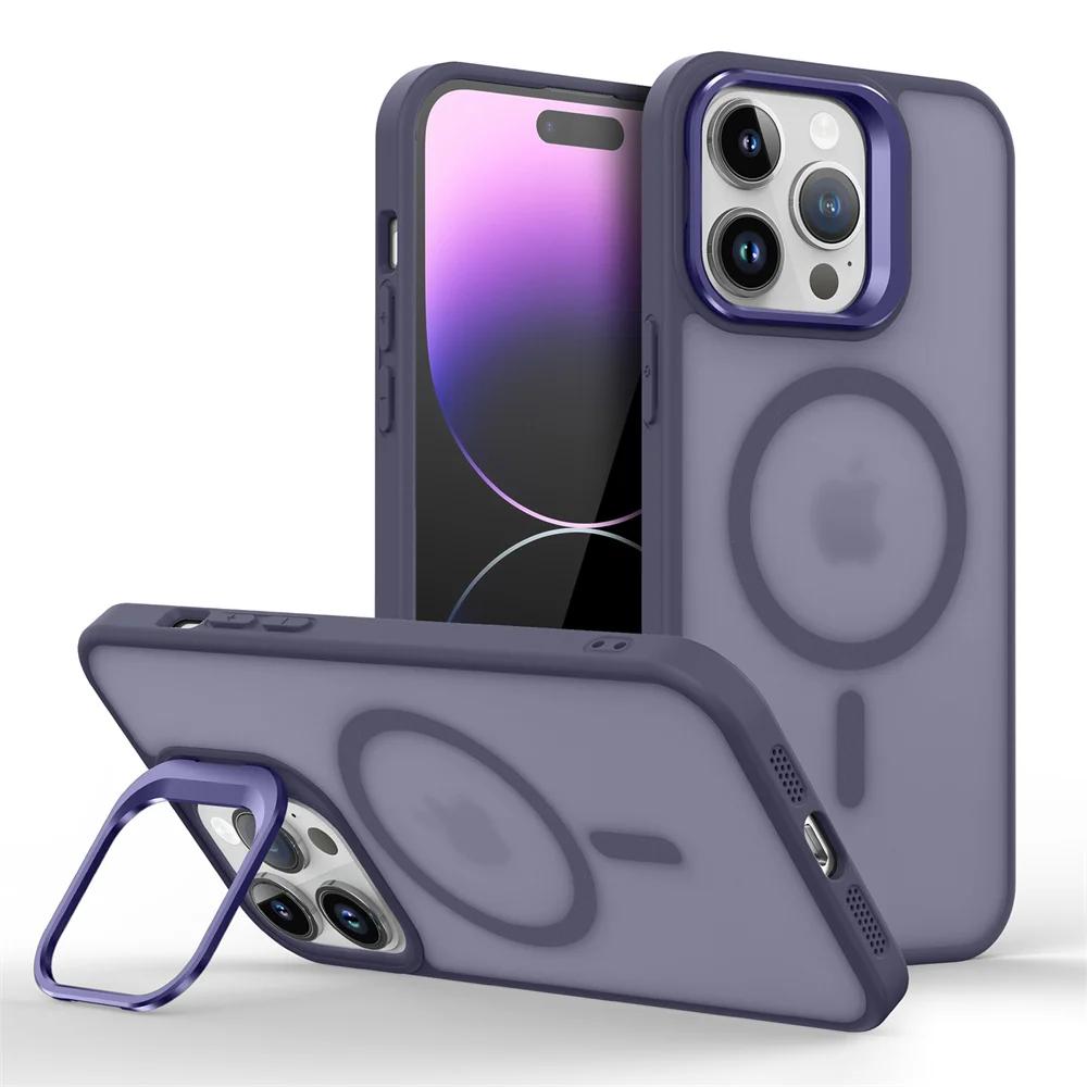 Suporte de Lente de Metal Capa Magnética Magsafe Para iPhone 17 16 15 14 13 12 Mini 11 Pro Max Plus Fosca À Prova de Choque Carregamento Sem Fio Capa