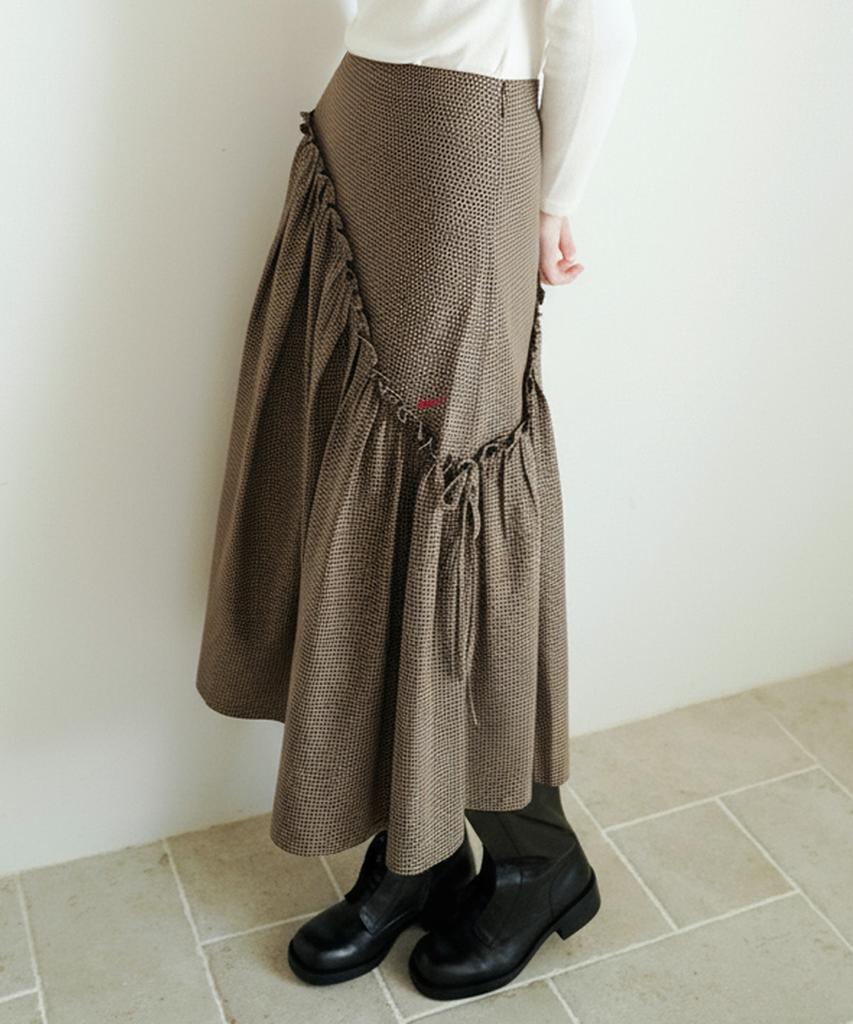 Heary Bliss Check Long Skirt_Brown