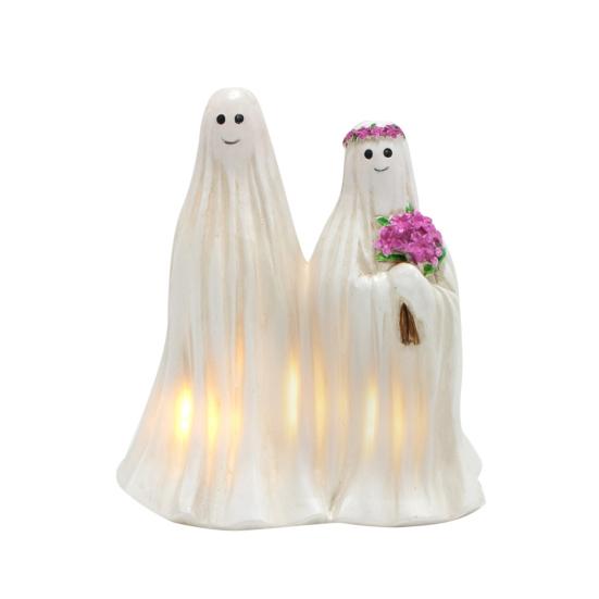 Halloween Glowing Ghost Bride Groom Statue Soft Warm Glow Spooky Outdoor Indoor Night Light Holiday Party Decoration