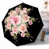 Pink Roses On Black Outdoor Automatic Umbrella Retractable Design with 8-Rib Durability Lightweight Perfect Gift for Friends Family
