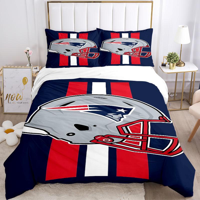 3 Stück New England Patriots Footballhelm mit Rot-Weißen Streifen Heim-Bettwäsche-Set - Universelles Dreiteiliges Set für Schlafzimmer, Gästezimmer, Wohnzimmer