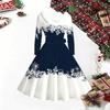 Women Christmas Print Midi Dress, Long Sleeve V‑Neck Furry Trim A‑Line Party Dress, Christmas Limited Edition