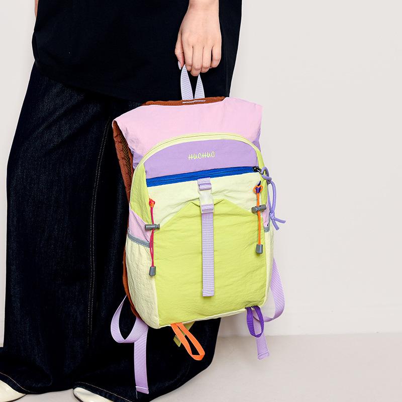 Schoolbag niche design travel bag female dopamine contrasting color lightweight backpack outdoor hiking backpack sports bag