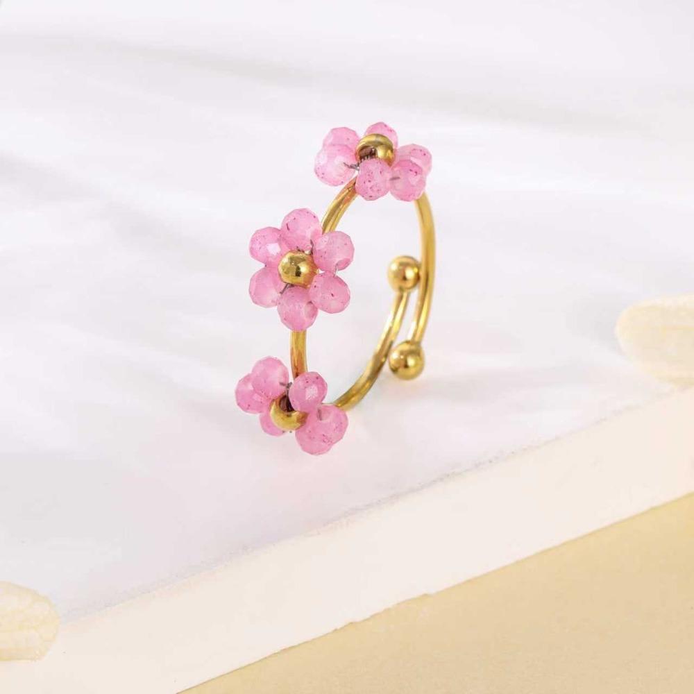 Colorful Flowers Open Ring Stainless Steel Finger Jewelry Fashion Flower Ring For Women Girls
