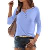 Shirts For Women  Tees Blouses 3/4 Sleeve Casual Basic Button Tops Pullover Spring