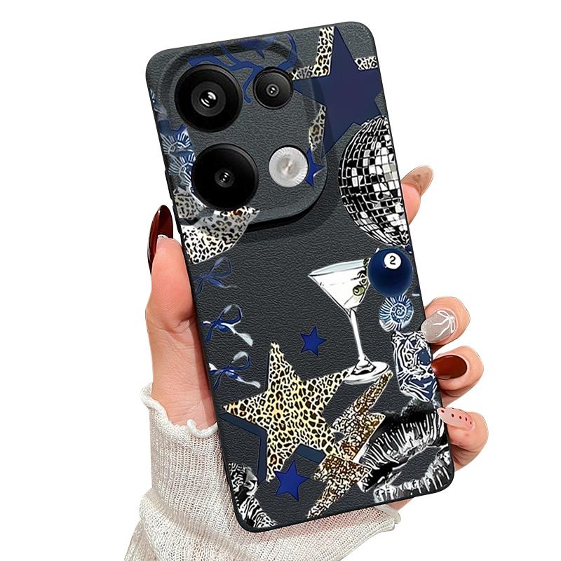 Leopard Stern Discokugel Muster Hülle Für Xiaomi Redmi Note 14 13 Pro 5G 4G 12 11 Hülle Xiaomi 14T 13T 11T Pro Lederstruktur Silikonabdeckung