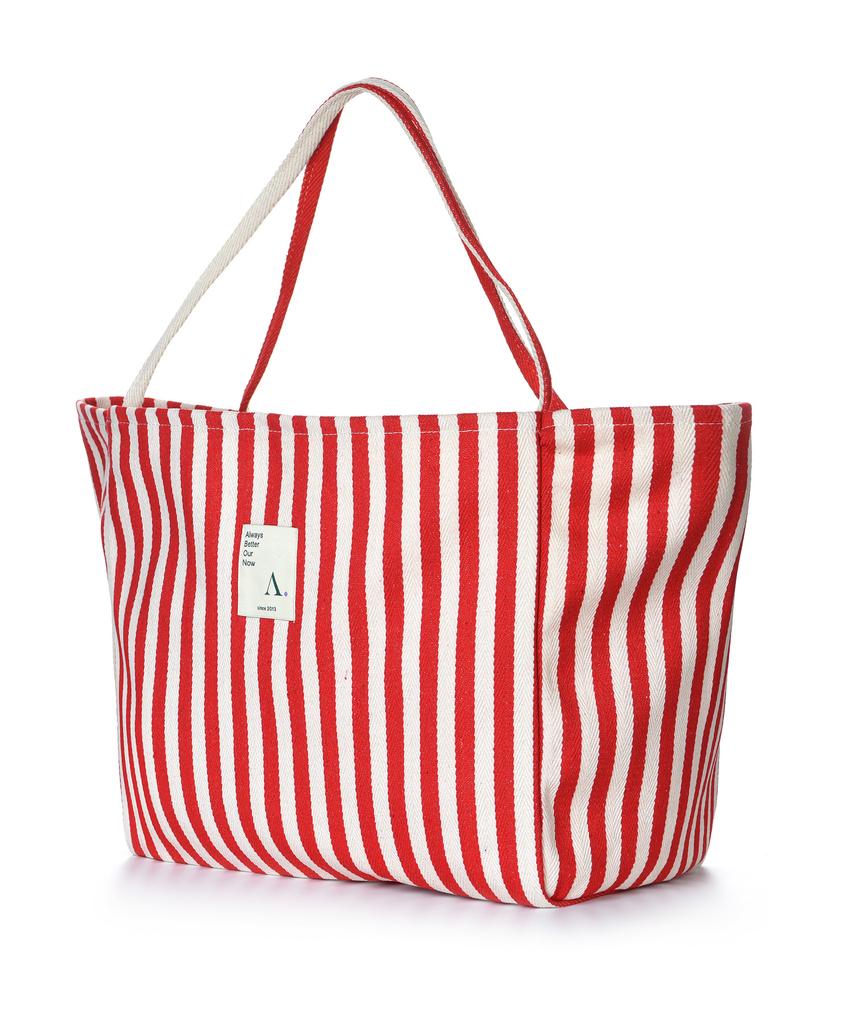 The-Abon Cotton Mini Striped Big Shoulder Bag Navy