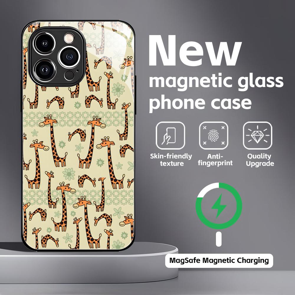 Cute giraffe  Phone Case For iPhone17 16 15 14 13 12 11 X XR XS 8 Plus Mini Pro Max Glass Magnetic Case