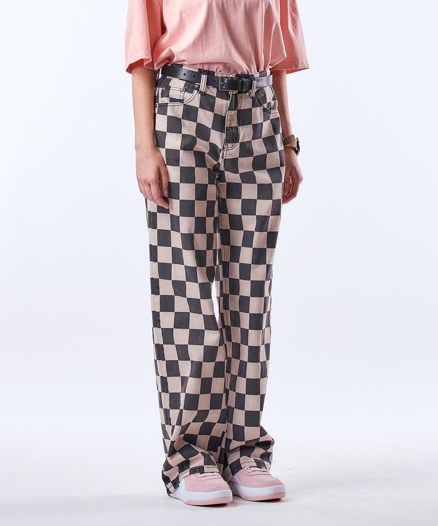 Pillogeulaem Queen Chess Pigment Wide Pants (Beige)