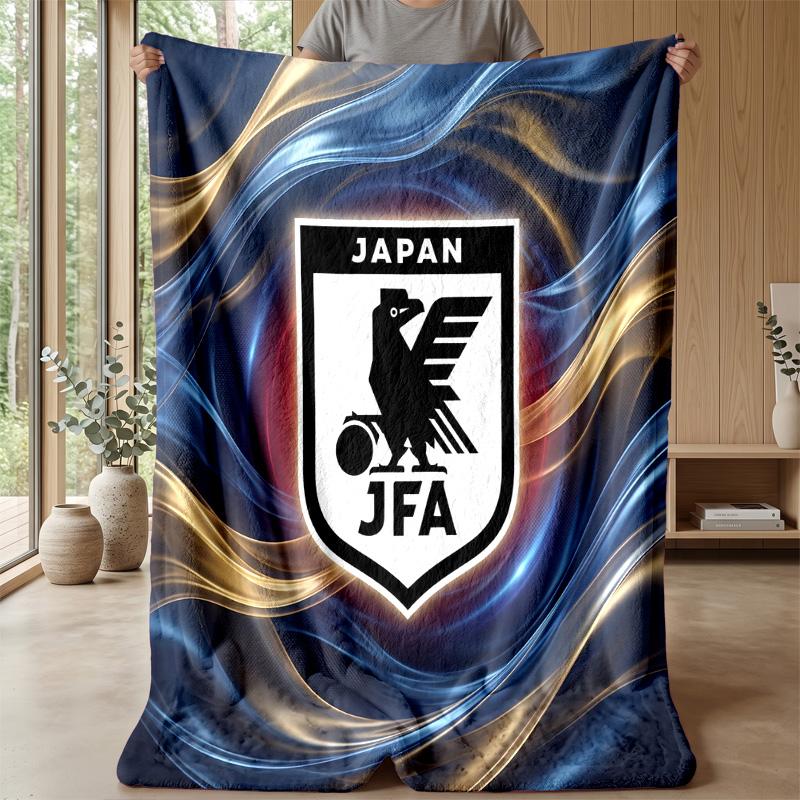 Japan Football Printed Flannel Blanket Skin Friendly Warm Decorative Throw for Indoor Couch Bed Daily Use