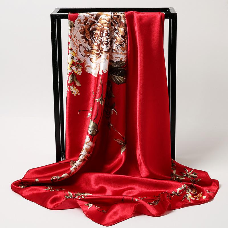 Chinese Style 90 * 90cm Large Square Scarf Simulated Silk Scarf Shawl Spring Autumn New Style Ribbon Cloak Turban Femme Sj114