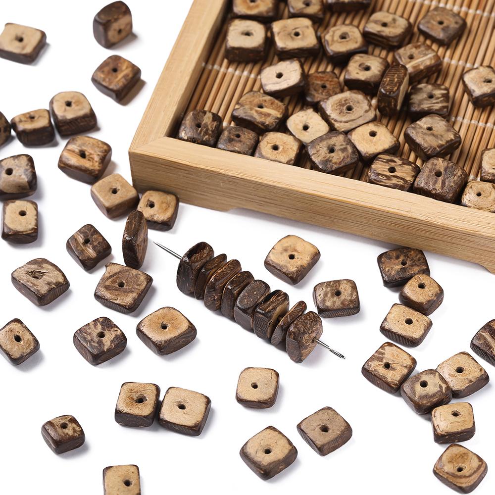1Strand About 100pcs Coconut Square Shape Bead 8-12mm Multi-size Mixed Spacer Beads for DIY Necklace Jewelry Making Findings