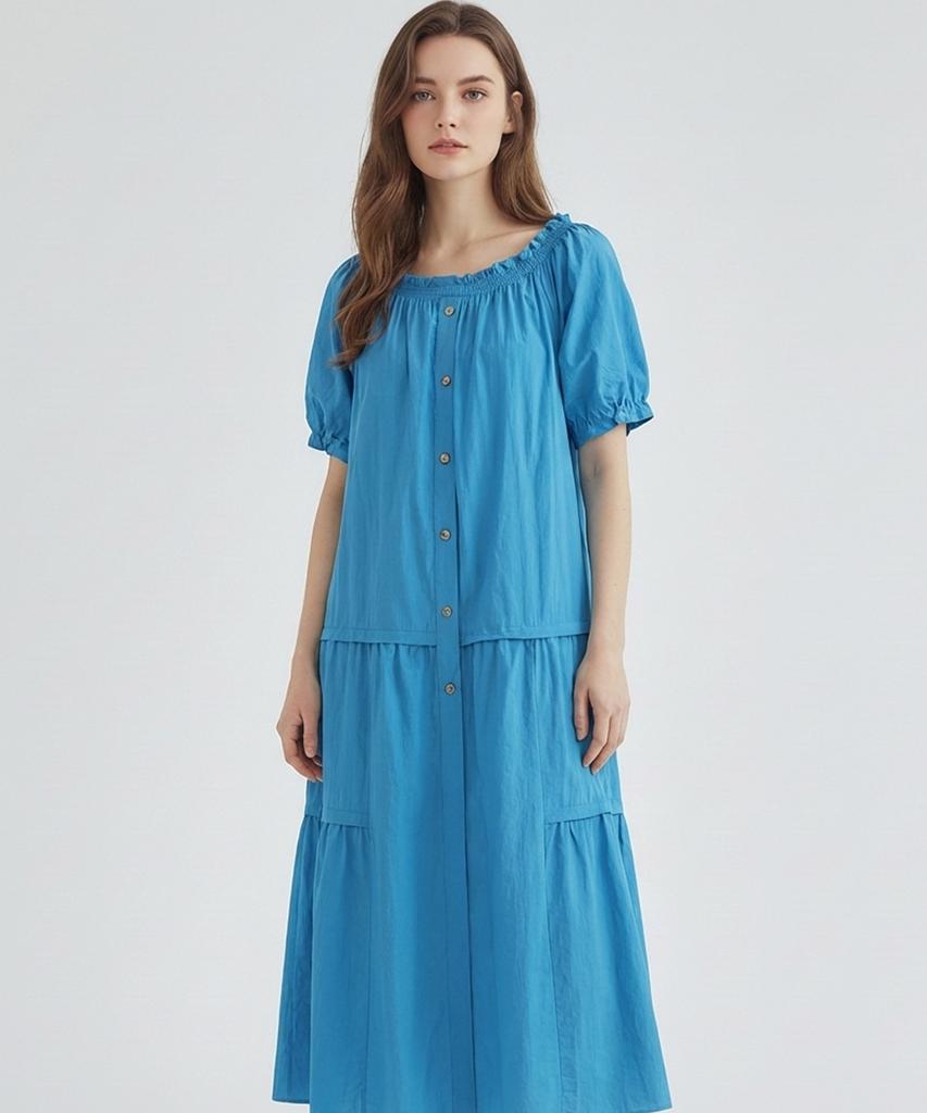 MESENSE Elastic Waist Short Sleeve Long Dress_Mb46Opm184A