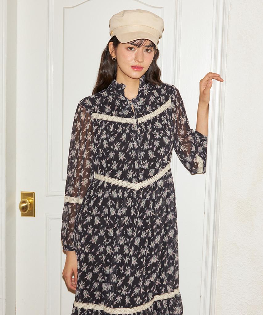 Salon De Yon Chiffon Lace Long Dress_ Black