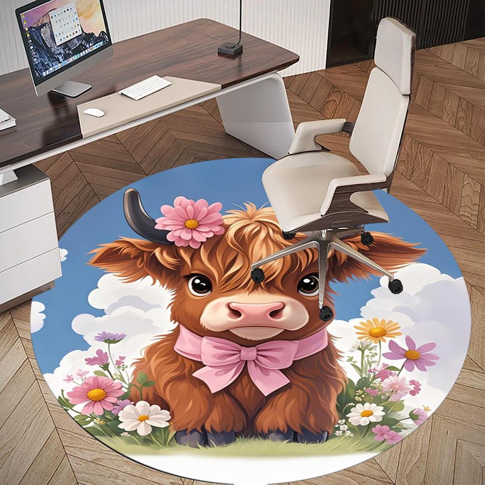 1 STuks Koe Bloemen Strik Ronde Stoelmat Vloerkleed - Antislip, Vloermat voor Kantoor, Slaapkamer, Huisdecoratie Kerstcadeau c0528077