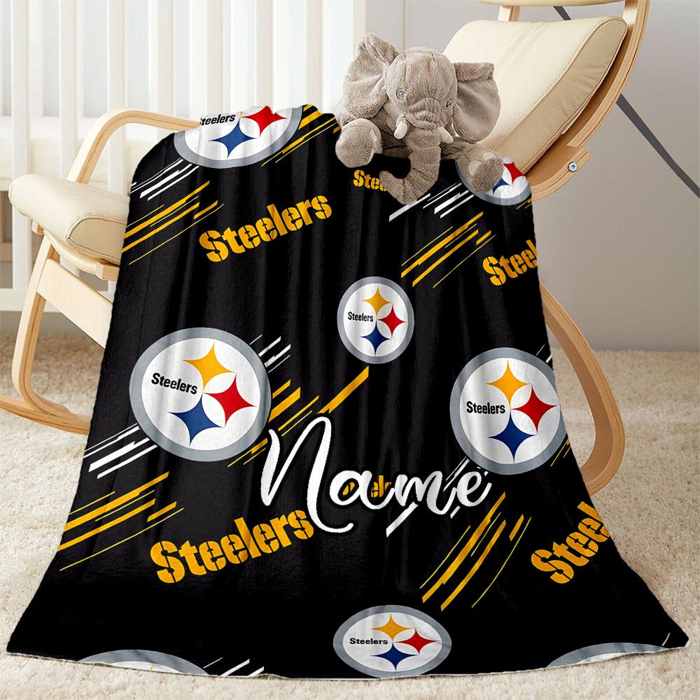 Steelers Teamgeist Personalisierte Namensdecke Mehrzweck-Anpassbare Decke Warme Dekoration Vielseitig für Heimdekoration Bürostuhl Meeresufer