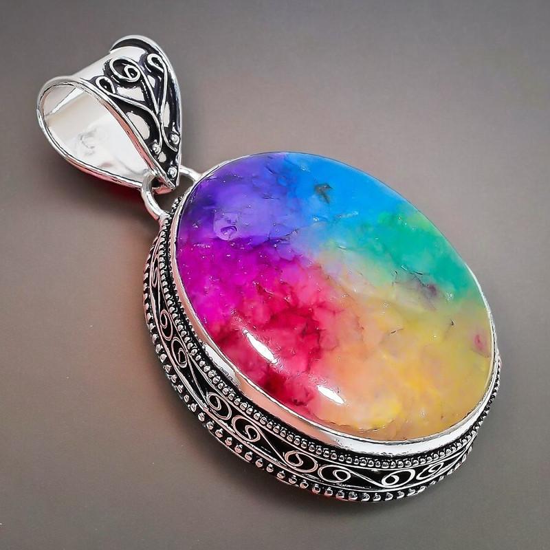 Rainbow Solar Quartz Gemstone Handmade 925 Sterling Silver Jewelry Pendant 2.17" AH-865