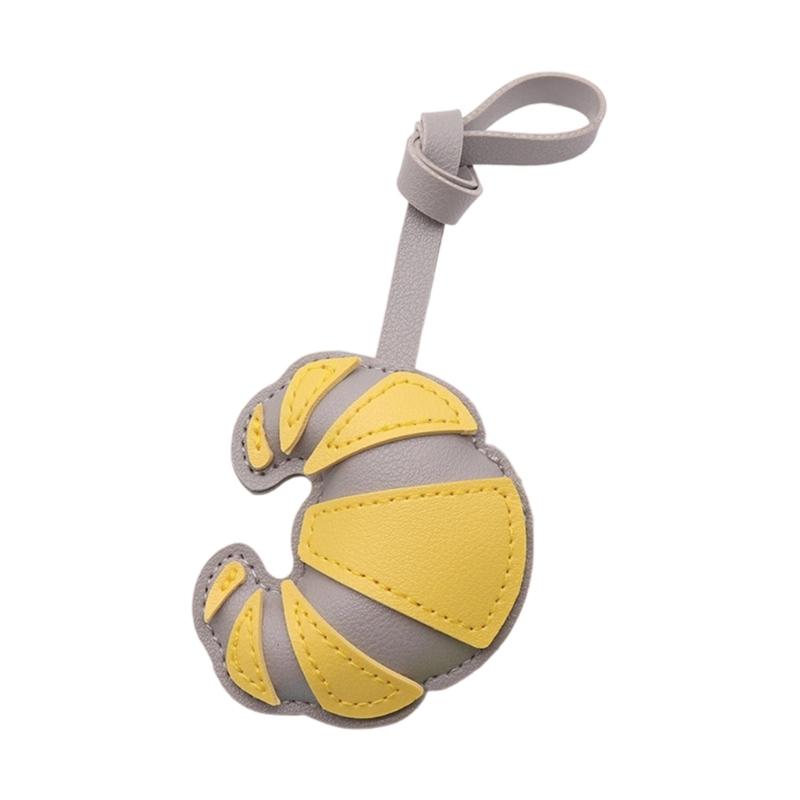 Handstitched Patchwork Croissant Key Holder Vintage Style Leather Decoration Keychain Ornament For Everyday Use
