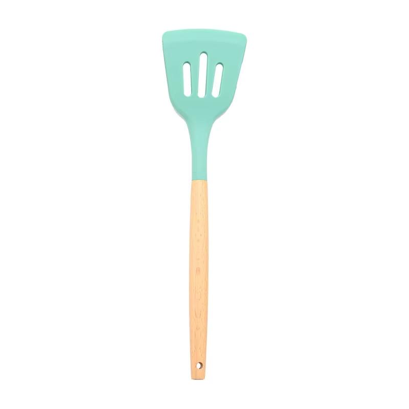 Non-Stick Silicone Slotted Spatula Turner Heat Resistant Cooking Shovel Scoop Skimmer Turner with Wooden Handle Pancakes Spatula