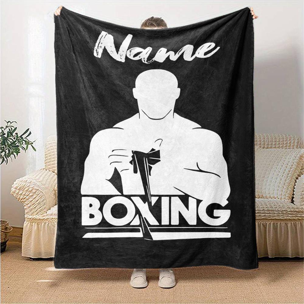 Custom Name boxing Theme Printed Blanket - Perfect for Couch, Bed, Travel & Outdoor Use | Machine Washable, Cozy & Durable.