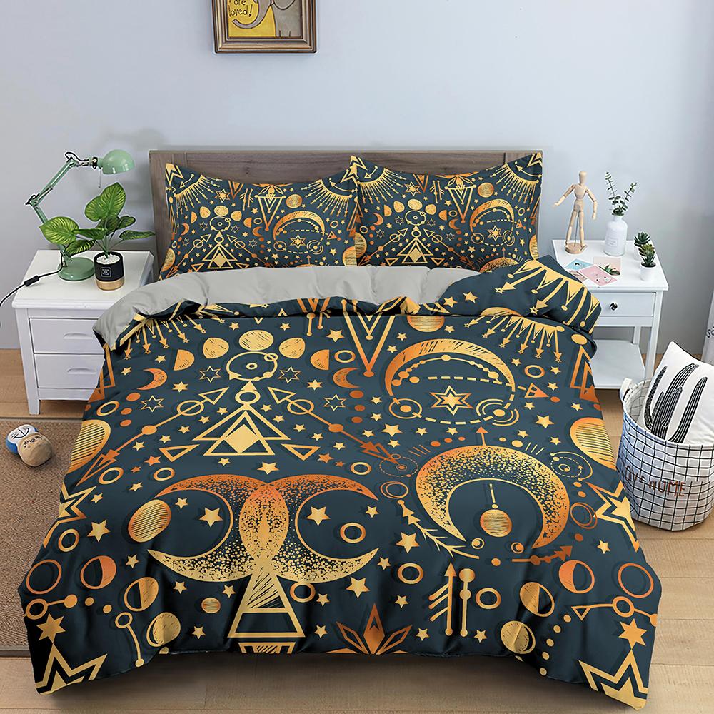 Bohemian Duvet Cover Set Universe Sun and Moon Themed Polyester Comforter Cover King Queen Full Size for Kids Boys Bedding Set