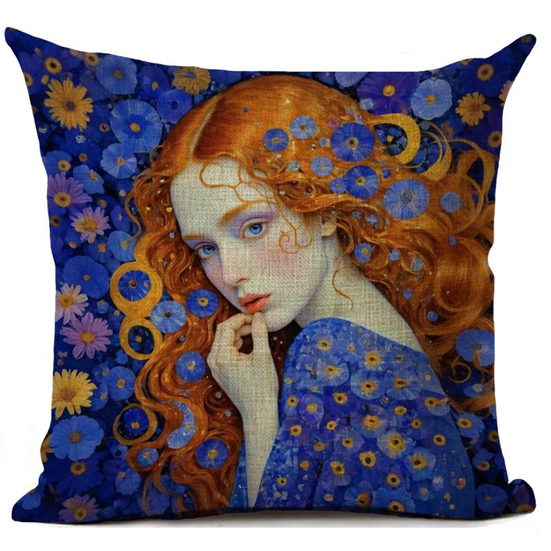 Gustav Klimt Kunst Thema Decoratieve Kussenhoes Klassieke Retro Stijl Mooie Vrouwen Print Vierkant Duurzaam Linnen Sierkussenhoes