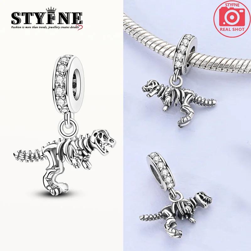 Charm Plata Tyrannosaurus Rex Skeleton Animal Bead Fits Genuine Bracelet Charm For Women Jewellery DoItYourself Crafting Gift