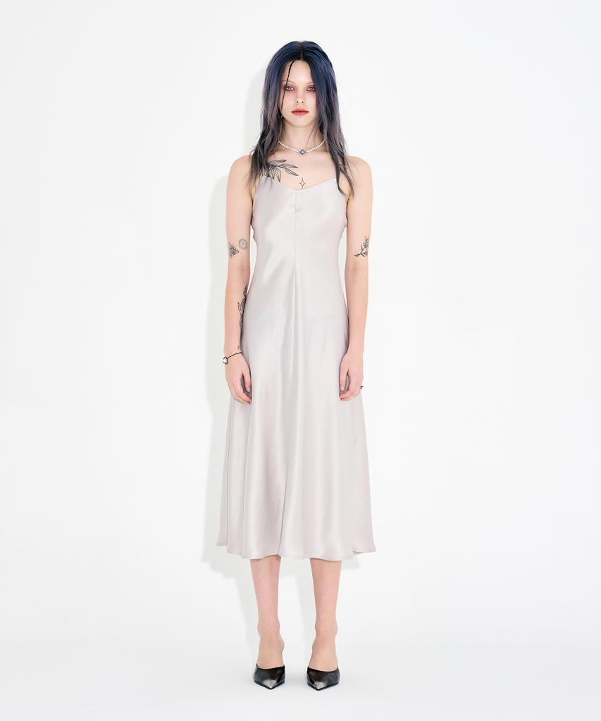 Wordog Bias-Cut Acetate Drift Slit Dress Ivory