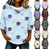 Women's Halloween Printed Hooded 3/4 Sleeve Casual Loose Fit Pullover