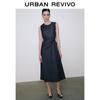 UR Women's Spring Knotted Cinched Waist Denim A-Line Dress