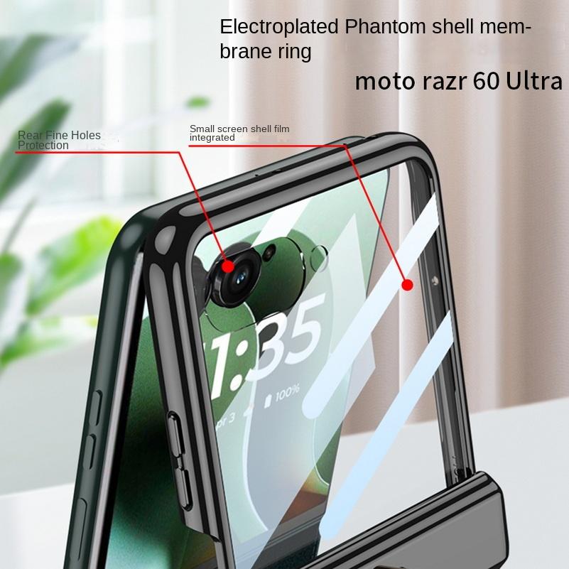 Galvanisierter Rahmen Transparent mit Metallringhalter Scharnier Glas Schutzfolie Hülle Für Motorola Razr 60 Ultra Hülle