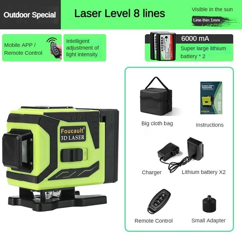 4D 8/12/16 Line Green Light Automatic Leveling Level 360° Horizontal and Vertical Cross Measurement Tool New Infrared Mini Laser Level