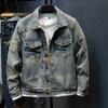Jachetă de blugi pentru motocicletă cu rever Personalitate bărbătească Retro Slim Fashion American Casual Top din denim