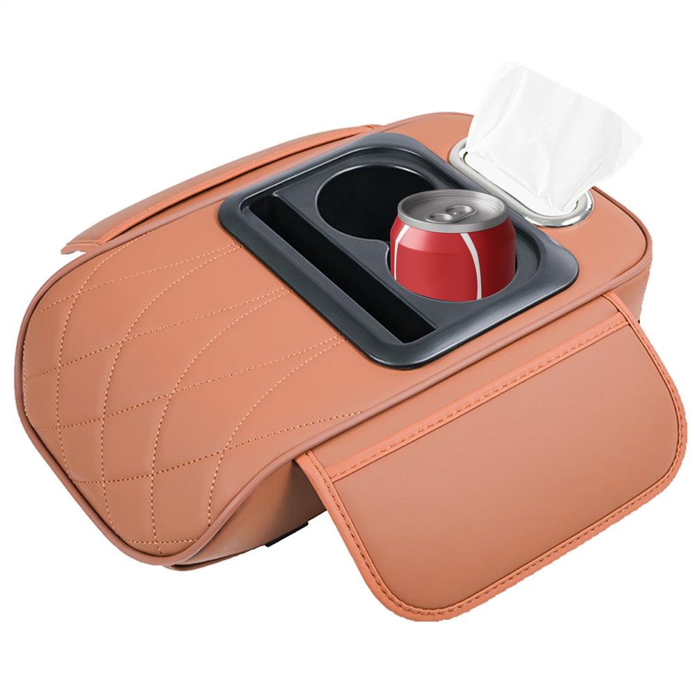 Car Armrest Storage Box Ergonomic Box Cushion Car Center Console Cover With Cup Holder Tissue Box Phone Slot Side Storage Bag