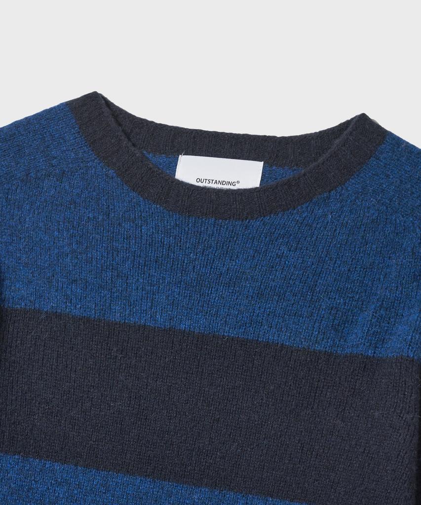 OUTSTANDING Pure Wool Wholegarment Stripe Knit_Blue/Navy
