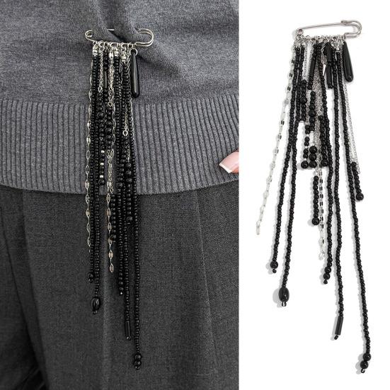 Beaded Tassel Pin Brooch Boho Chain Tassel Brooch Retro Dangle Brooch for Women Men Suit Sweater Clothes Accessory