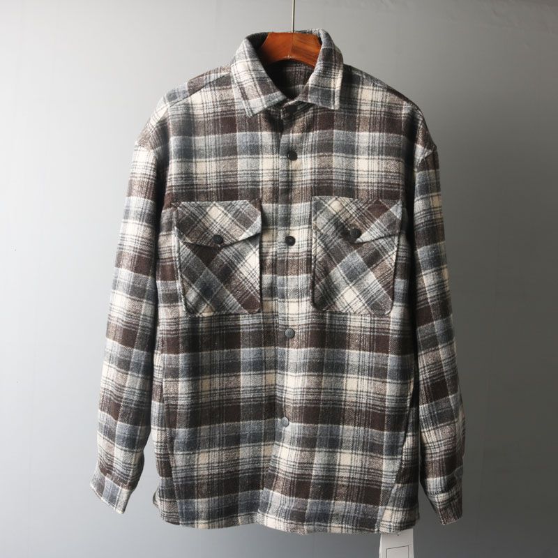 Export Surplus Stock, Label-Cut, Spring Japanese-Style Retro Woolen Plaid Shirt, Men's Long-Sleeve Korean Fashion Casual Jacket