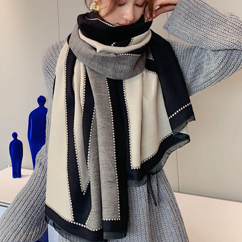 Écharpe Géométrique Double Face pour Femme: Nouveau Châle Épais Imitation Cachemire pour l'Hiver