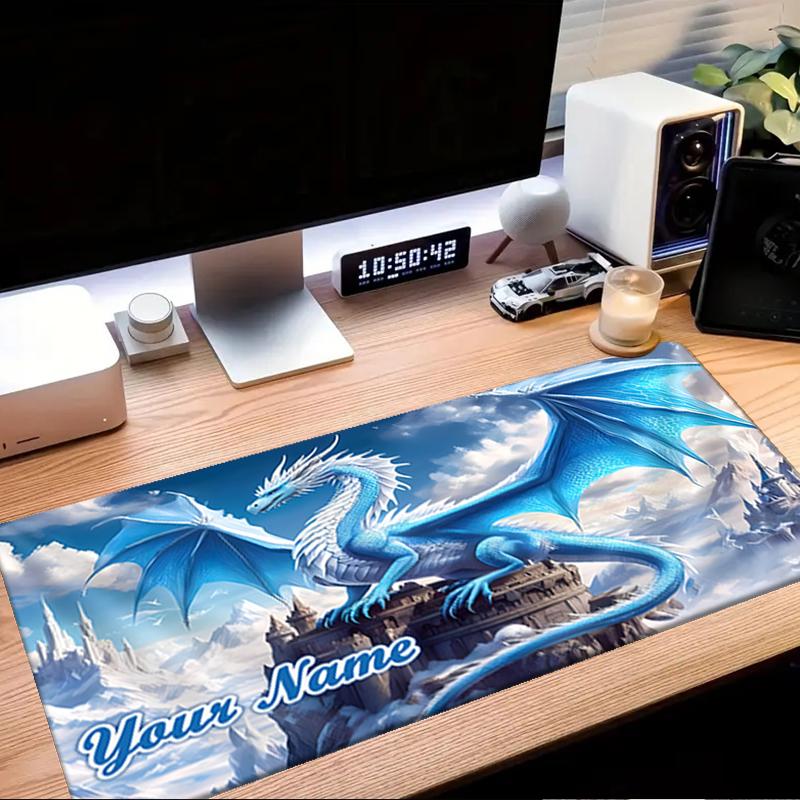 1PC Custom Name Blue Dragon Fantasy Castle Mouse Pad, Keyboard and Mouse Desk Pad, for Computer Notebook Birthday Gift For Any Room Or Office