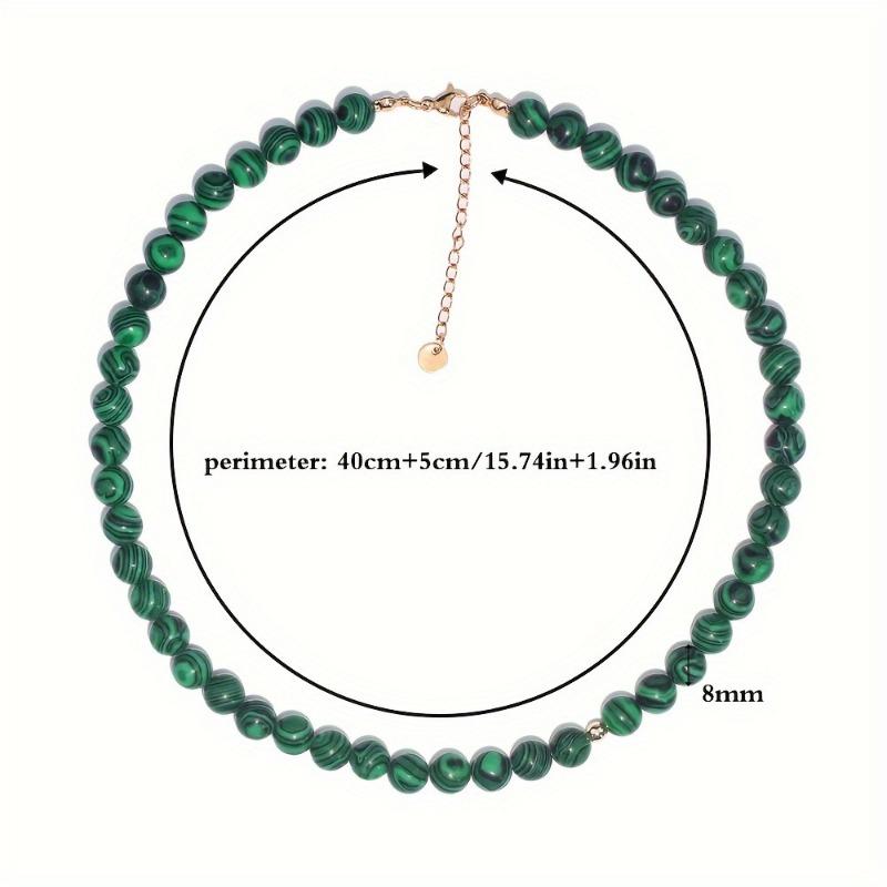 Malachite Beaded Choker Necklace with Gold Accents – Natural Stone Protection Jewelry for Women, Dainty Boho Gift