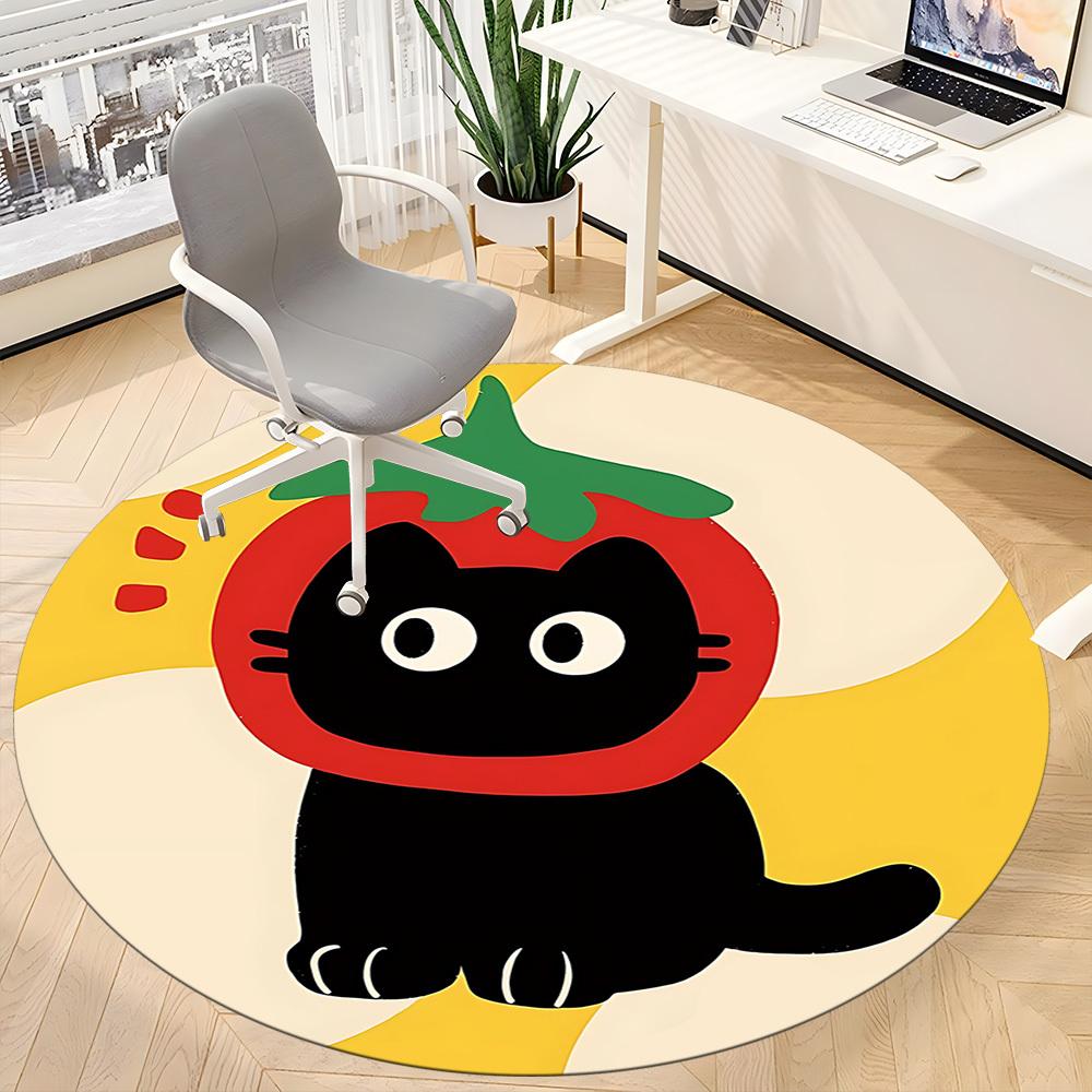 1 Stück Tomatenkatze Büro Runder Teppich, Matte Geeignet für Büro, Unter Bürostühlen Schlafzimmer Wohnzimmer Heimdekoration, Raumdeko