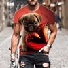 3D Gedrucktes Tier Hund T-Shirt Herren Cool Mops Hundemuster Kurzärmelig Lässig Übergroß Herren Lustiges T-Shirt
