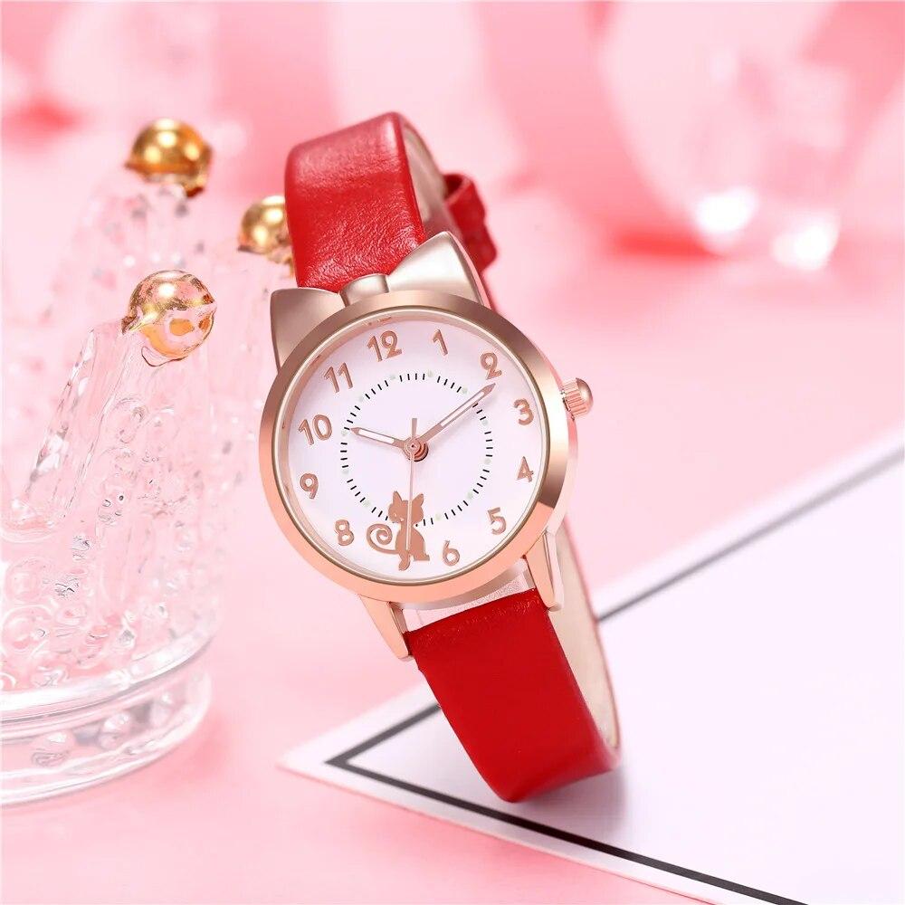 Cute Cartoon Cat Luminous Quartz Watches for Girls Wrist Watch Clocks