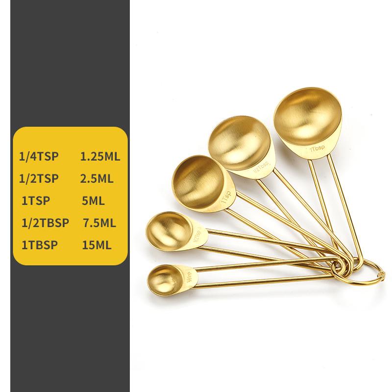 Stainless Steel 5 piece Measure spoon and 4 piece Measure Cup SetMultifunctional Golden Measuring Spoon Set Home Kitchen Accesso
