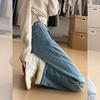 Women's High-Waist Winter Jeans with Fleece Lining - Thickened, Straight Leg, Slimming, Versatile for Pear-Shaped Figures.