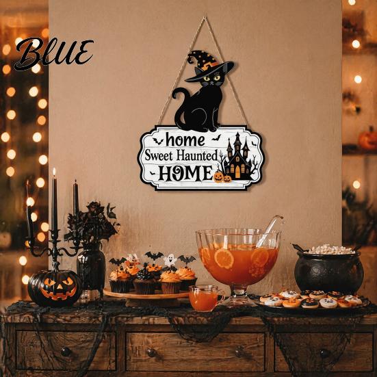 Unique Holiday Gift Ideas Halloween Wooden Welcome Door Sign Black Cat Ghost Pumpkin Hanging Decor Indoor Outdoor Decorations for Porch Rustic