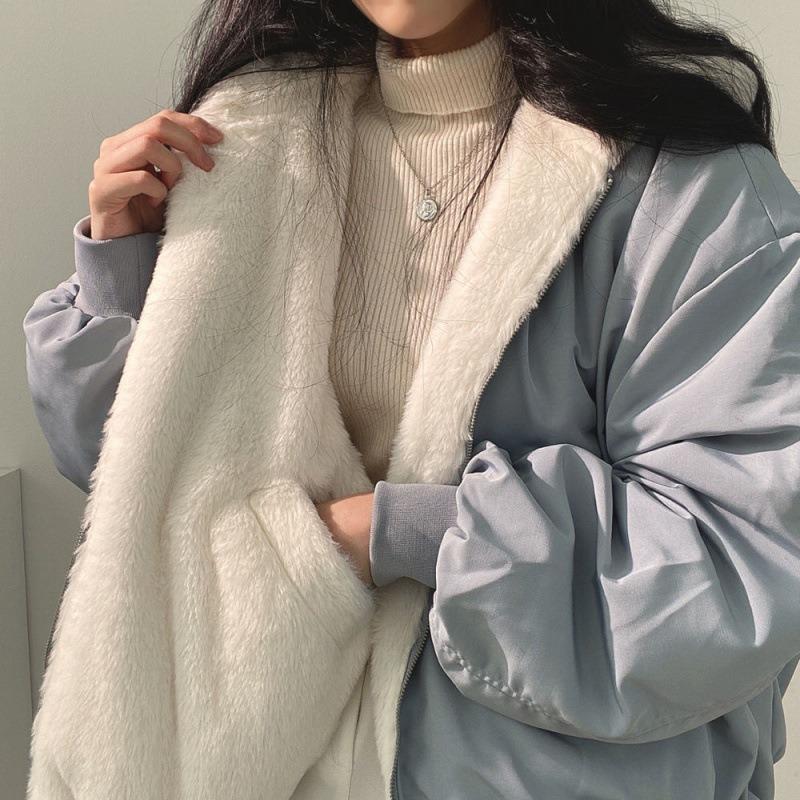 Fleece en dikker aan beide zijden, draag lamswol katoenen kleding, damesjassen, winter nieuwe losse katoen-gevulde tops met capuchon.