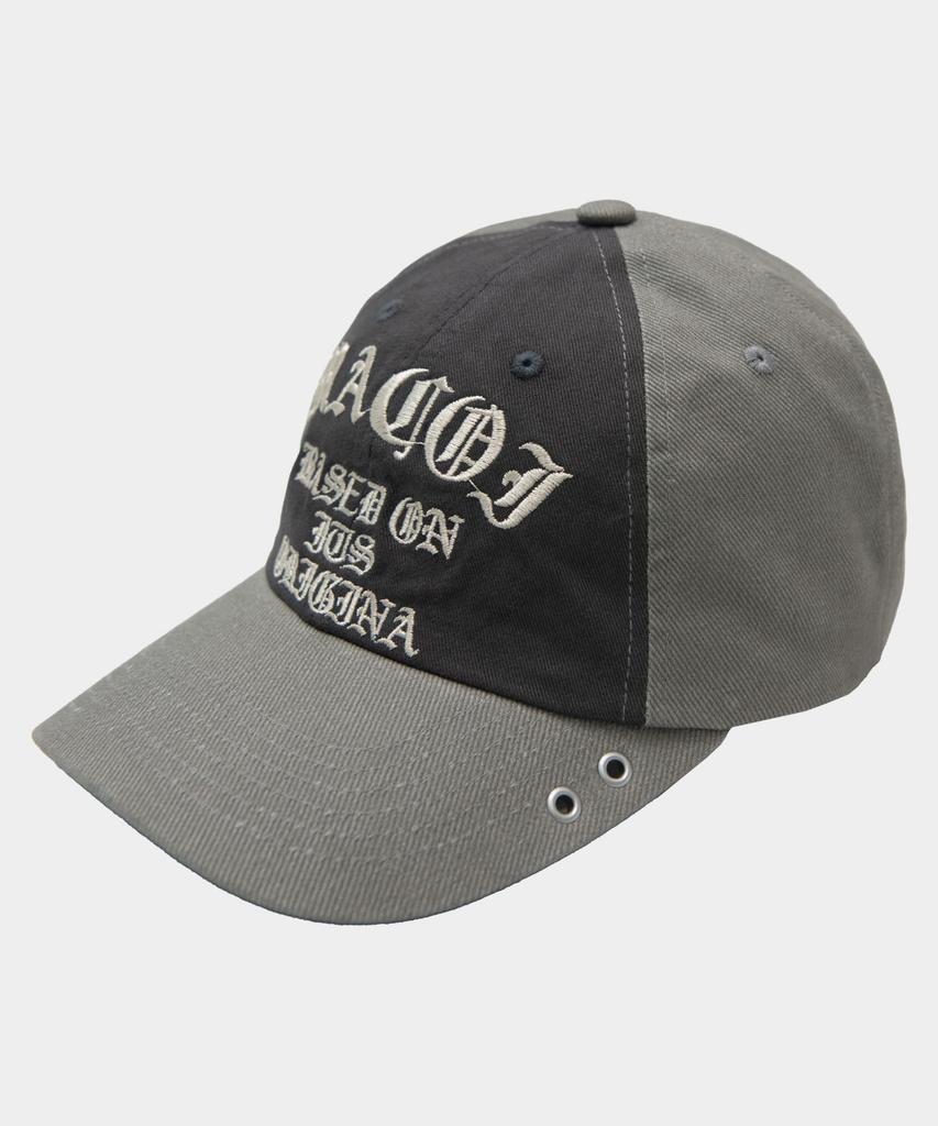 Makoi Block Layered Word Two-Tone Color Block Cotton Ball Cap [Charcoal]